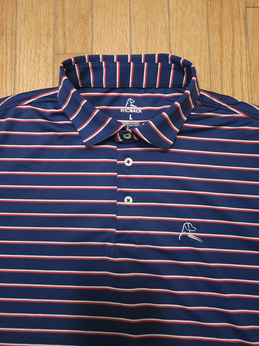 Rhoback Mens Red White Blue Striped Polo Shirt Size L American Flag Golf